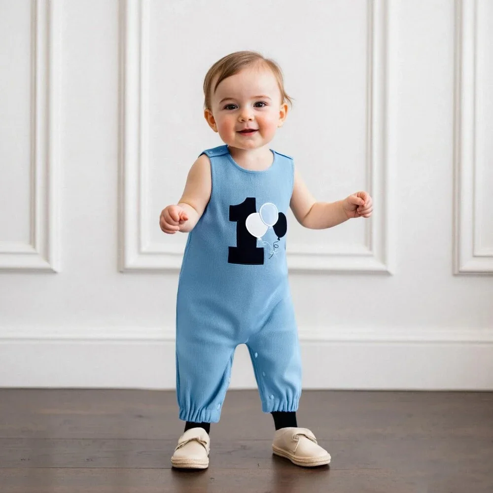 Lamuusaa Toddler Sky Blue Baby Boy Birthday Outfit Sleeveless One 12-18 M